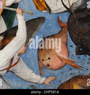 Pieter Bruegel il Vecchio, dettaglio dalla caduta degli Angeli Rebel, un Angelo lotta contro un demone Monster; 1562; olio su pannello di quercia, Royal Museums of F. Foto Stock