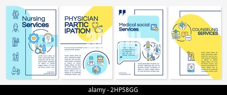 Hospice Care include un modello di brochure blu e giallo Illustrazione Vettoriale