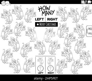 Contare le immagini a sinistra e a destra della pagina del libro a colori Cartoon Santa Illustrazione Vettoriale