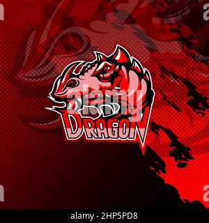 Logo Drago per la mascotte di scappatoia sportiva, sportiva o di gioco. Illustrazione Vettoriale