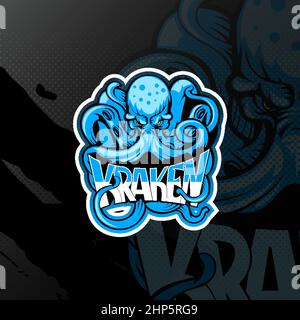 Logo Octopus per mascotte di scappamento, sport o squadra di gioco. Illustrazione Vettoriale