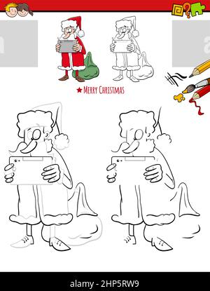 Disegno e colorazione con carattere Babbo Natale Illustrazione Vettoriale