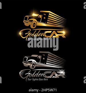 Vettore con logo Gold e Silver Truck Transportation Illustrazione Vettoriale