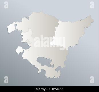 Mappa del Paese Basco, divisione amministrativa, cartoncino bianco blu 3D, bianco Foto Stock