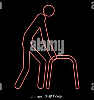 Neon Sick man icona colore nero in cerchio rosso vettore illustrazione immagine stile piatto Illustrazione Vettoriale