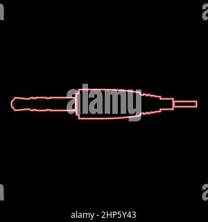 Neon studio / connettore del cavo audio o mini jack icona di colore nero in cerchio rosso disegno vettoriale immagine di stile piatto Illustrazione Vettoriale