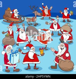 I personaggi cartoon di Babbo Natale si girano a Natale Illustrazione Vettoriale