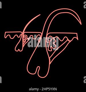 Pelle al neon con capelli in macro rosso disegno vettoriale immagine stile piatto Illustrazione Vettoriale