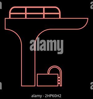 Piscina al neon con una torre subacquea di colore rosso vettore illustrazione immagine di stile piatto Illustrazione Vettoriale