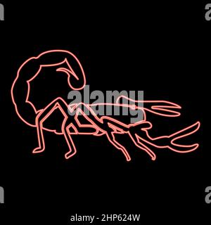 Immagine vettoriale di colore rosso scorpione neon in stile piatto Illustrazione Vettoriale