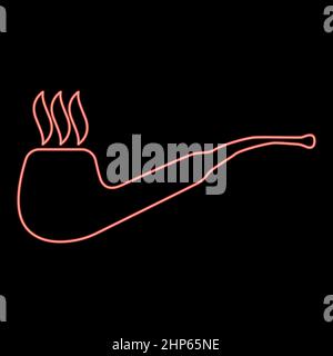 Neon fumante pipe rosso disegno vettoriale immagine di stile piatto Illustrazione Vettoriale