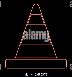 Immagine vettoriale colore rosso cono da strada neon in stile piatto Illustrazione Vettoriale