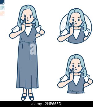 Una giovane donna in un abito senza maniche con immagini Whispering. È arte vettoriale, quindi è facile da modificare. Illustrazione Vettoriale