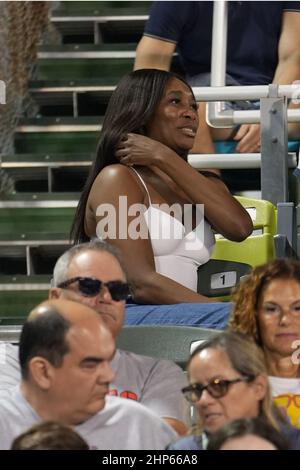 Florida, Stati Uniti. 18th Feb 2022. Febbraio, 18 - Delray Beach: Venus Williams è al pubblico per guardare Rielly Opelka (USA) giocare Adrian Mannarino (fra) al Delray Beach Open 2022 entro il Vitacost.com. Il 18 febbraio 2022 a Delray Beach, Florida. Credit: Andrew Patron/MediaPunch Credit: MediaPunch Inc/Alamy Live News Foto Stock