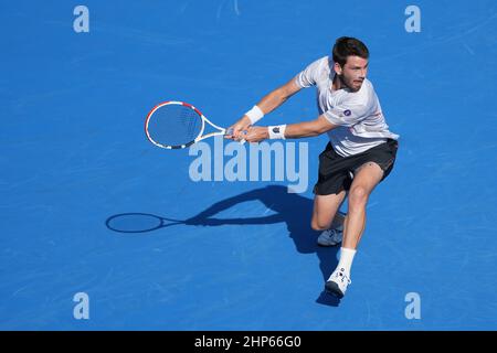 Florida, Stati Uniti. 18th Feb 2022. Febbraio, 18 - Delray Beach: Stefan Kozlov (USA) suona Cameron Norrie (GBR) durante la loro partita finale al Delray Beach Open 2022 entro il Vitacost.com. Il 18 febbraio 2022 a Delray Beach, Florida. Credit: Andrew Patron/MediaPunch Credit: MediaPunch Inc/Alamy Live News Foto Stock