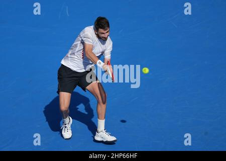 Florida, Stati Uniti. 18th Feb 2022. Febbraio, 18 - Delray Beach: Stefan Kozlov (USA) suona Cameron Norrie (GBR) durante la loro partita finale al Delray Beach Open 2022 entro il Vitacost.com. Il 18 febbraio 2022 a Delray Beach, Florida. Credit: Andrew Patron/MediaPunch Credit: MediaPunch Inc/Alamy Live News Foto Stock