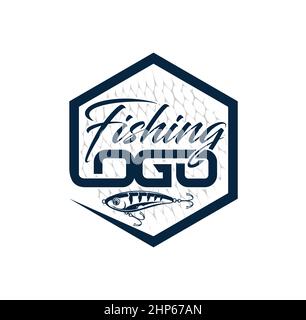 Logo vettore modello emblema torneo di pesca Illustrazione Vettoriale