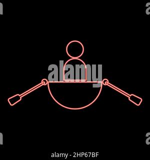 Neon uomo in una barca colore rosso vettore illustrazione immagine stile piatto Illustrazione Vettoriale