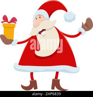 Divertente personaggio cartoon di Babbo Natale con regalo sul tempo di Natale Illustrazione Vettoriale
