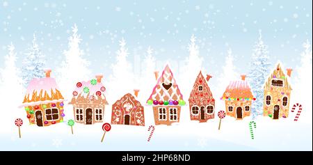 Case di pan di zenzero di Natale Illustrazione Vettoriale