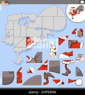 Gioco di puzzle con cartoni animati in esecuzione Babbo Natale personaggio Illustrazione Vettoriale