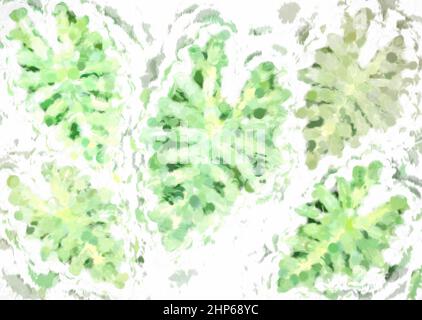 un dipinto astratto di foglie verdi tropicali Foto Stock