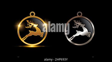 Oro e Argento Christmas Deer Circle decorazione Vector Sign Illustrazione Vettoriale