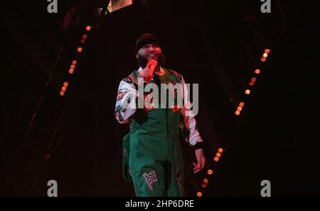 Farruko si esibisce durante il 'LA 167' Tour che si tiene presso il Prudential Center Newark, NJ, il 18 febbraio 2022. (Foto di Udo Salters Photography/Sipa USA) Foto Stock