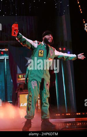 Farruko si esibisce durante il 'LA 167' Tour che si tiene presso il Prudential Center Newark, NJ, il 18 febbraio 2022. (Foto di Udo Salters Photography/Sipa USA) Foto Stock