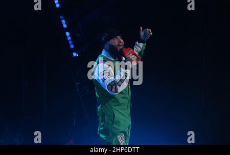 Farruko si esibisce durante il 'LA 167' Tour che si tiene presso il Prudential Center Newark, NJ, il 18 febbraio 2022. (Foto di Udo Salters Photography/Sipa USA) Foto Stock