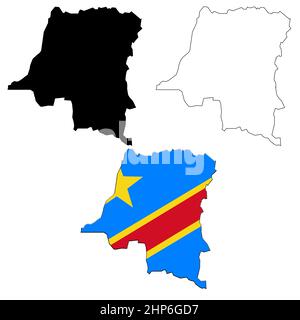 repubblica democratica del congo africa mappa il paese su sfondo bianco. Mappa della bandiera della Repubblica democratica del Congo. stile piatto. Foto Stock