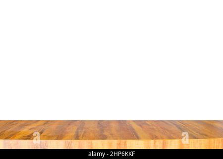 Vuoto lungo moderno bancone in legno sulla parte superiore per mettere oggetti e qualsiasi cosa, isolato su sfondo bianco, copia e spazio Foto Stock