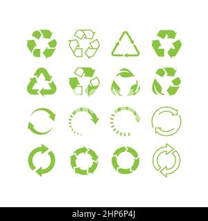 Set di icone vettoriali verdi con freccia riciclata Illustrazione Vettoriale