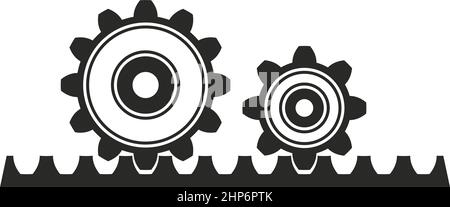 Ruota dentata con simbolo vettore a cremagliera su sfondo bianco isolato. Illustrazione Vettoriale