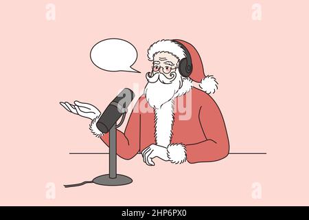Babbo Natale parla alla radio sul microfono Illustrazione Vettoriale
