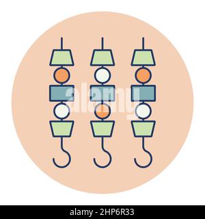 Kebab di carne all'asino grigliato su spiedini bastone icona Illustrazione Vettoriale