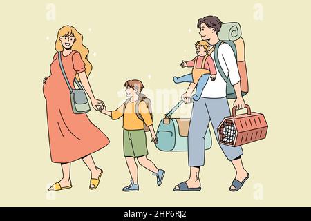 Famiglia con bambini pronti per le vacanze estive Illustrazione Vettoriale