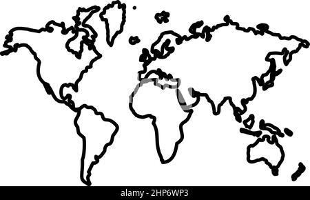 Mappa mondo contorno icona contorno nero vettore immagine stile piatto Illustrazione Vettoriale