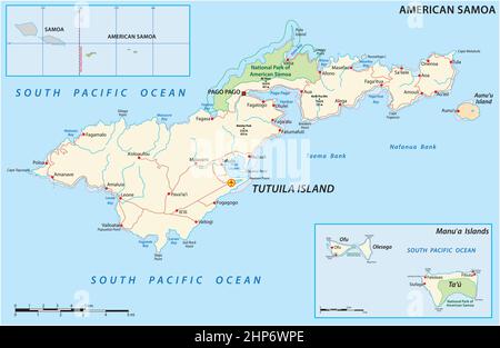 Mappa stradale dettagliata del vettore americano samoa, Stati Uniti Illustrazione Vettoriale