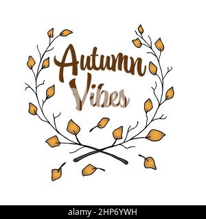 Corona da rami con foglie autunnali, concetto di Vibes autunnali Illustrazione Vettoriale
