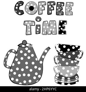 Poster del tempo del caffè in bianco e nero Illustrazione Vettoriale