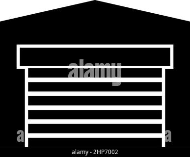 Porta garage per auto Roller shutter hangar magazzino icona nero colore vettore illustrazione piatta immagine stile Illustrazione Vettoriale