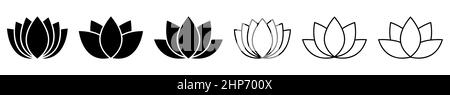 Set di icone di fiori di loto. Illustrazione vettoriale isolata su sfondo bianco Illustrazione Vettoriale