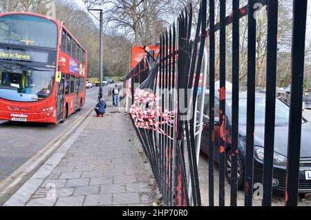 19th feb 2022 highgate wood nord londra muswell hill road inghilterra regno unito seguito di donna passeggero auto ucciso da albero cadente Foto Stock