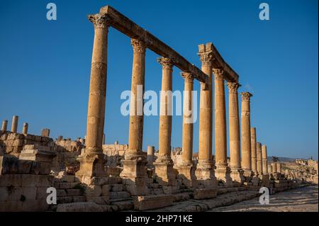 Il Cardo Maximus, Jerash, Giordania Foto Stock