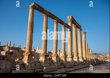 Il Cardo Maximus, Jerash, Giordania Foto Stock