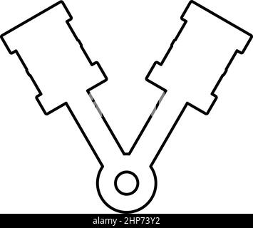 Pistoni del motore due elementi con aste allineate per l'albero motore del veicolo cilindro profilo albero a camme icona contorno colore nero illustrazione vettoriale immagine stile piatto Illustrazione Vettoriale