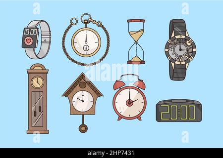 Concetto di orologio e orologio per la misurazione dell'ora Illustrazione Vettoriale