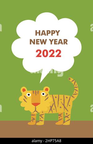 Tessera di Capodanno con simpatica e semplice illustrazione delle tigri per l'anno 2022 Illustrazione Vettoriale