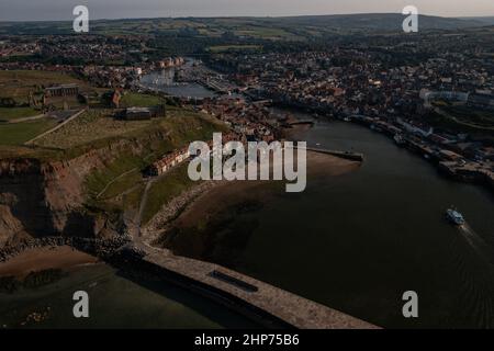 Scarborough , Whitby, Robin Hoods Bay from the Air, Aerial Landscape Drone Photography Foto Stock